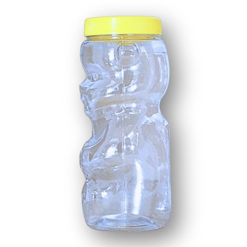 Műanyag macis flakon, adagoló nélküli átlátszó  testtel 1000 gramm