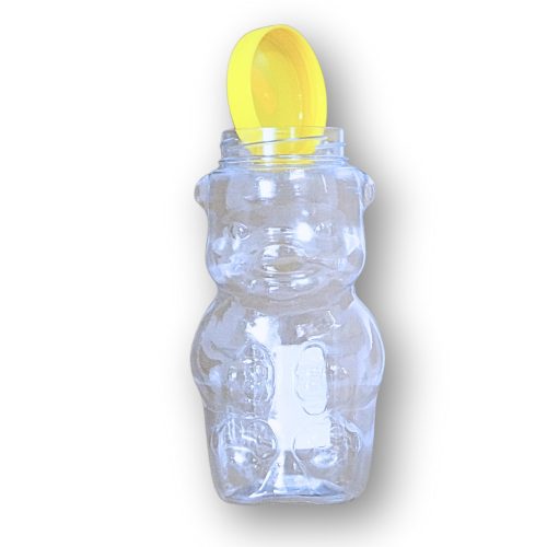 Műanyag macis flakon, adagoló nélküli átlátszó  testtel 1000 gramm