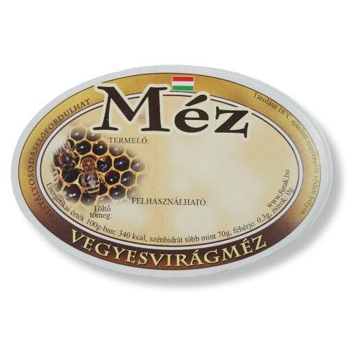 Mézesüveg oválcímke vegyes virágméz (100 db)