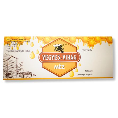 Mézesüveg címke, vegyes-virág méz