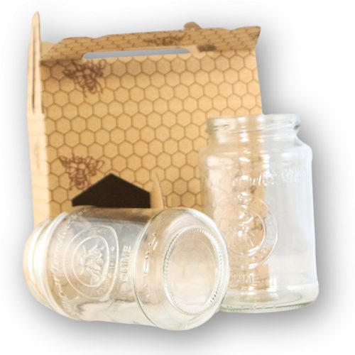 Papír méhsejtmintás füles, ablakos díszdoboz 2 x 380 g üveghez