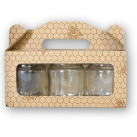   Papír méhsejtmintás füles, ablakos díszdoboz 3 x 220 g üveghez